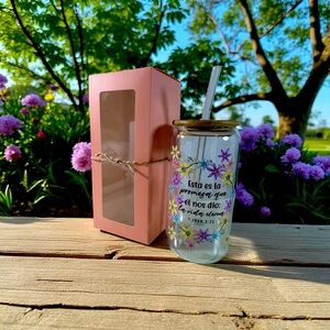 Floral Glass Art Vase with Inspirational Quote